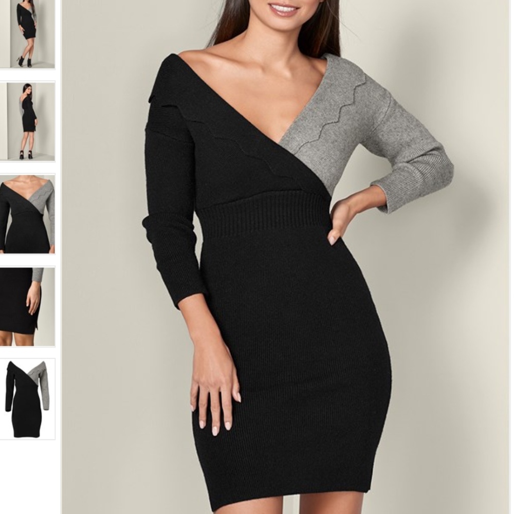 VENUS Scalloped Sweater Dress NWOT Black Grey - Picture 5 of 8